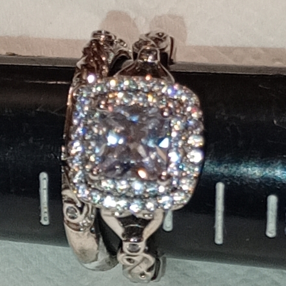 Sterling Silver Engagement And Wedding Band Ring Set/NWOT/Cocktail Ring & Band - Picture 10 of 16